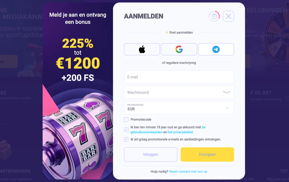 Account registreren en inloggen bij Chachabet Casino